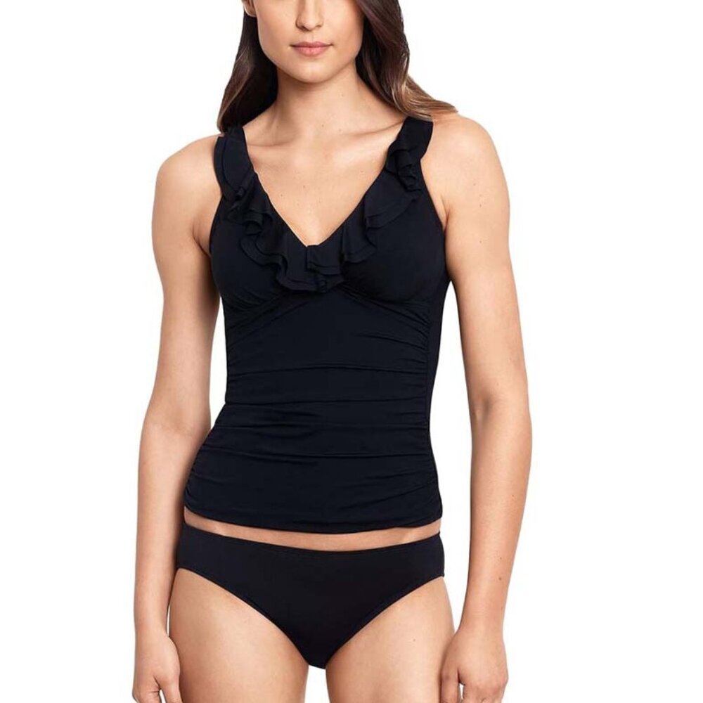 NWT Lauren Ralph Lauren Beach Club Solid Ruffle Tankini Top & Bottom Set